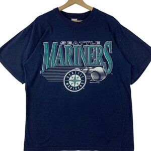 SEATTLE MARINERS big spellout printed shirt retro tee vintage navy